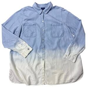 JJill Denim Blue White Ombre Button Down Shirt Tencel Lyocell Size L Casual